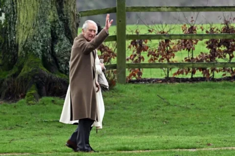 King Charles III and Queen Camilla of Britain have just arrived at St Mary Magdalene Church on the Sandringham Estate in eastern England on February 11, 2024.
